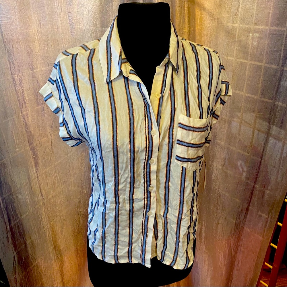 Copper‎ Key striped button down short sleeve top